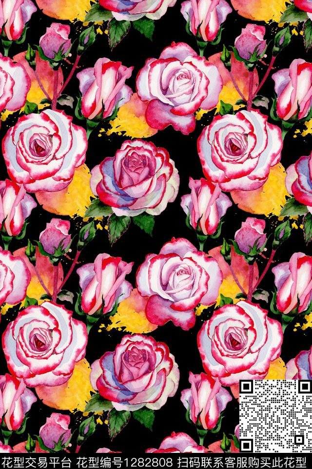 玫瑰花水彩花卉数码印花华亿平台下载（图片编号: 1282808） - 瓦栏（Walan）