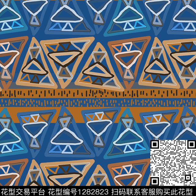 三角形几何手绘线条笔触传统印花华亿平台下载（图片编号: 1282823） - 瓦栏（Walan）