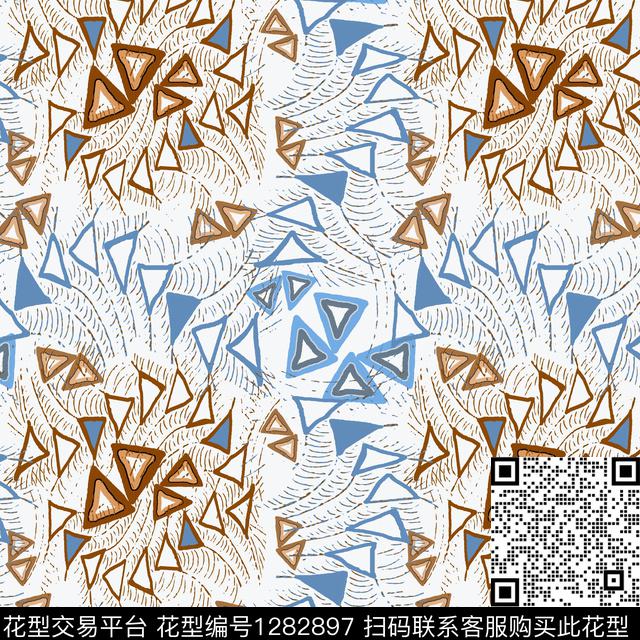 三角形几何手绘线条笔触传统印花华亿平台下载（图片编号: 1282897） - 瓦栏（Walan）