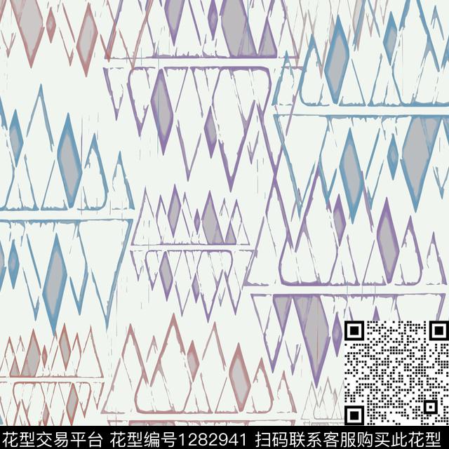 三角形几何手绘线条笔触传统印花华亿平台下载（图片编号: 1282941） - 瓦栏（Walan）