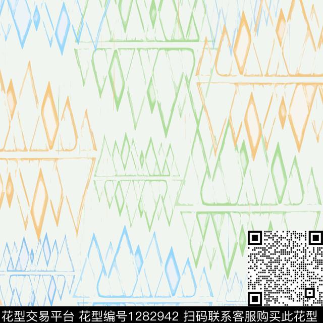三角形几何手绘线条笔触传统印花华亿平台下载（图片编号: 1282942） - 瓦栏（Walan）