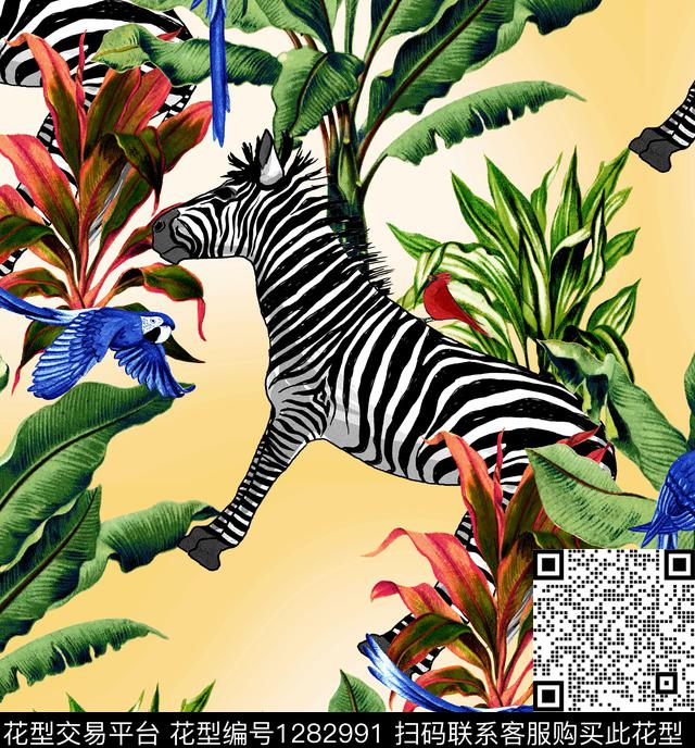 大牌风斑马热带华亿平台数码印花华亿平台下载（图片编号: 1282991） - 瓦栏（Walan）