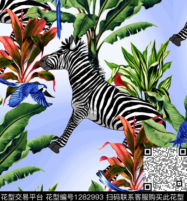 大牌风斑马热带华亿平台数码印花华亿平台下载（图片编号: 1282993） - 瓦栏（Walan）