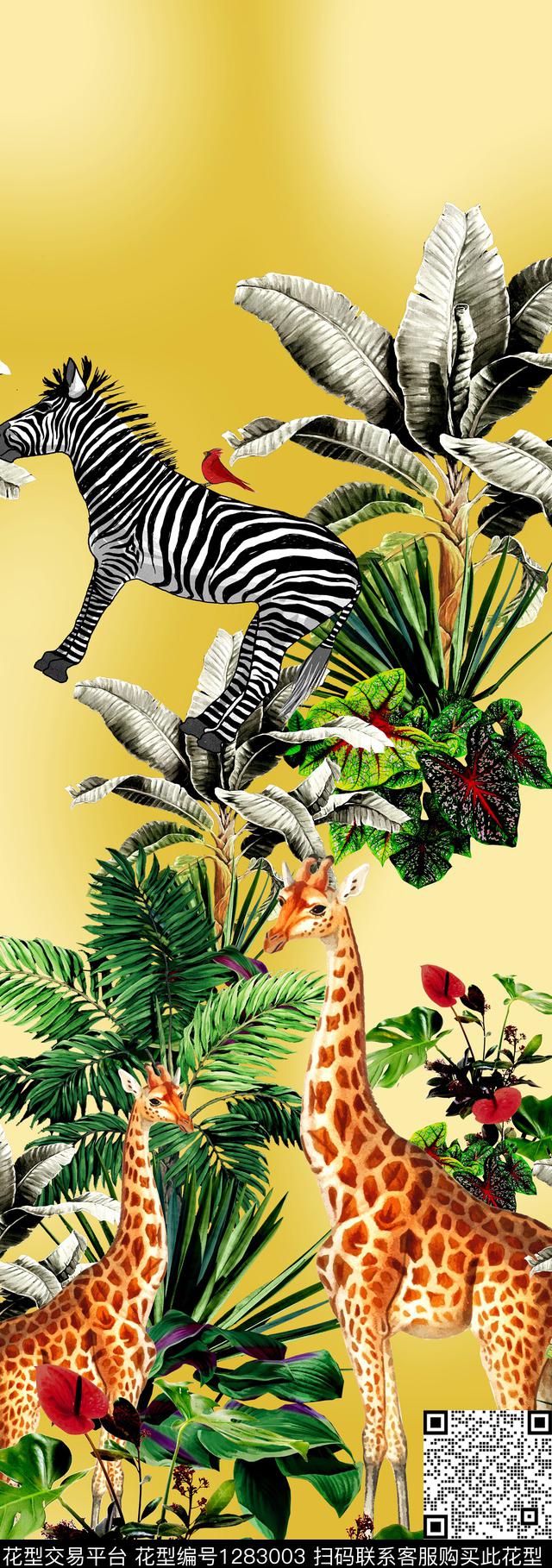 大牌风长颈鹿热带华亿平台数码印花华亿平台下载（图片编号: 1283003） - 瓦栏（Walan）