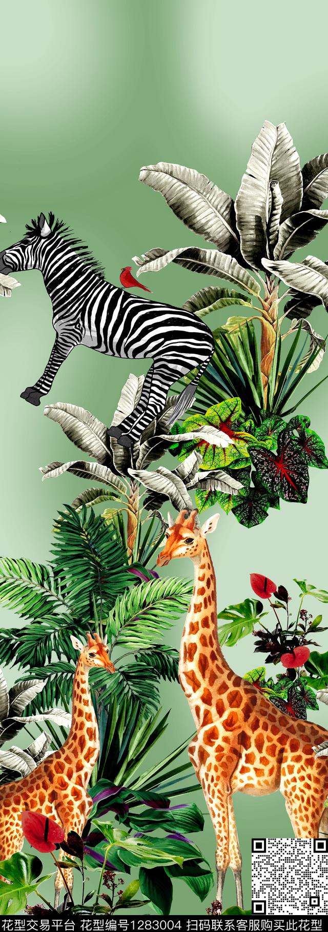 大牌风长颈鹿热带华亿平台数码印花华亿平台下载（图片编号: 1283004） - 瓦栏（Walan）