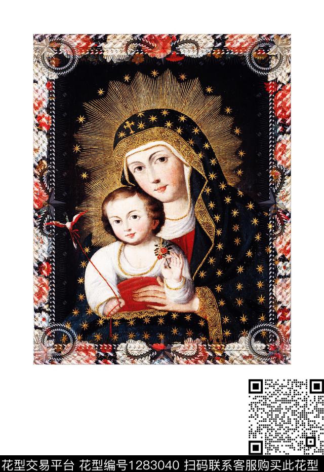 人物画框定位花数码印花华亿平台下载（图片编号: 1283040） - 瓦栏（Walan）