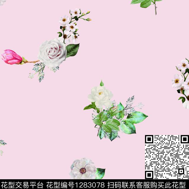 花卉绿植树叶粉底数码印花华亿平台下载（图片编号: 1283078） - 瓦栏（Walan）