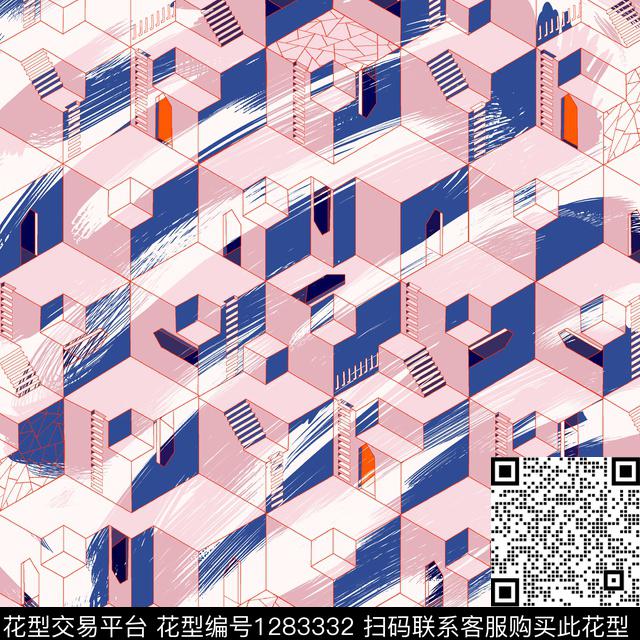 线条画方巾撞色传统印花华亿平台下载（图片编号: 1283332） - 瓦栏（Walan）