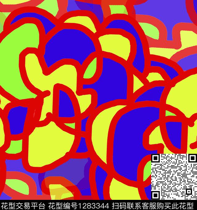 几何抽象混合拼接数码印花华亿平台下载（图片编号: 1283344） - 瓦栏（Walan）