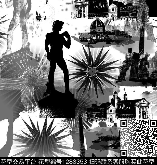 人物抽象建筑数码印花华亿平台下载（图片编号: 1283353） - 瓦栏（Walan）