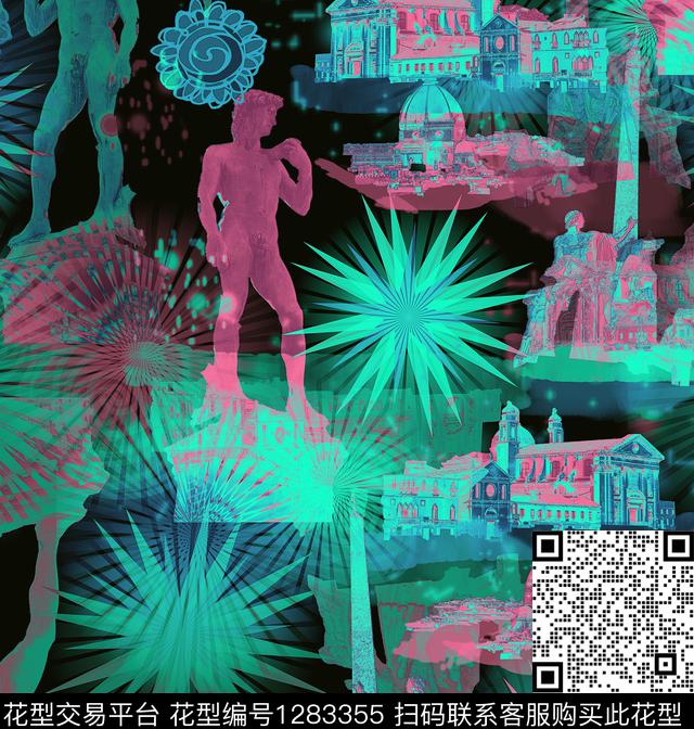 人物抽象建筑数码印花华亿平台下载（图片编号: 1283355） - 瓦栏（Walan）