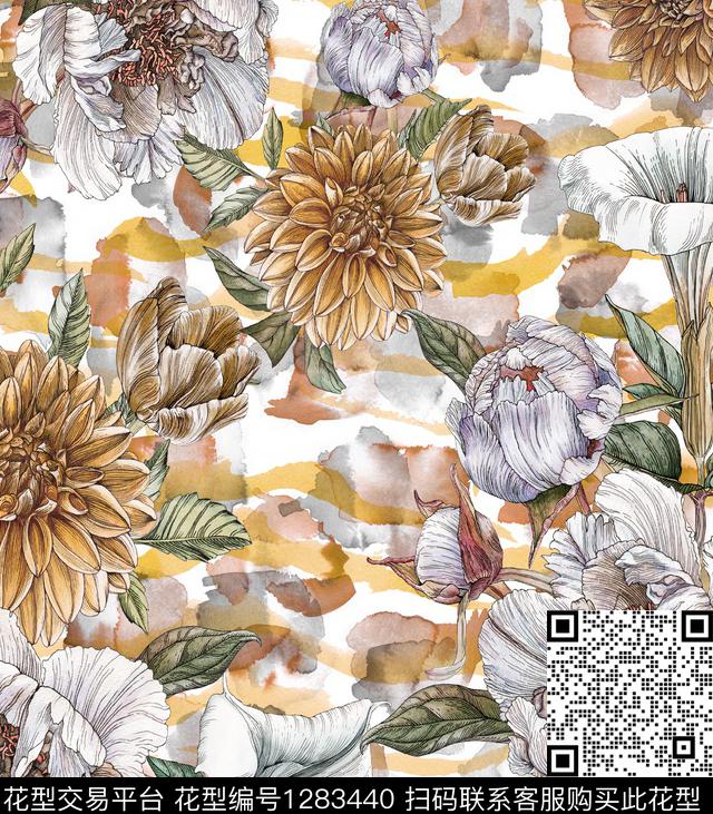 数码华亿平台花卉扎染华亿平台数码印花华亿平台下载（图片编号: 1283440） - 瓦栏（Walan）