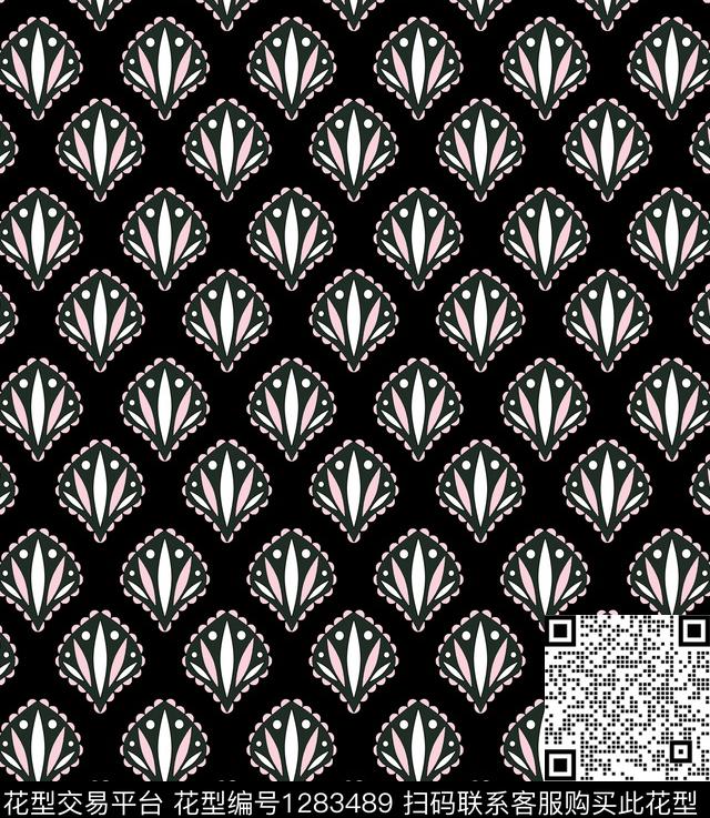 黑底花卉花卉抽象传统印花华亿平台下载（图片编号: 1283489） - 瓦栏（Walan）