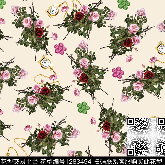 花卉钟米色底数码印花华亿平台下载（图片编号: 1283494） - 瓦栏（Walan）