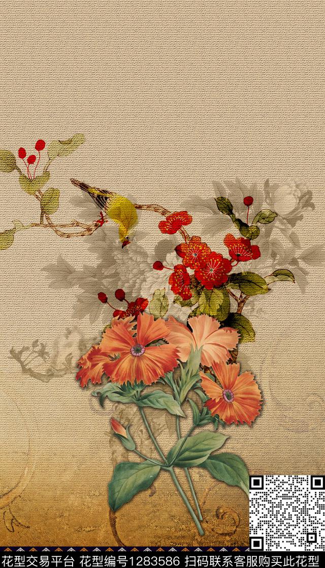 复古定位花香云纱数码印花华亿平台下载（图片编号: 1283586） - 瓦栏（Walan）