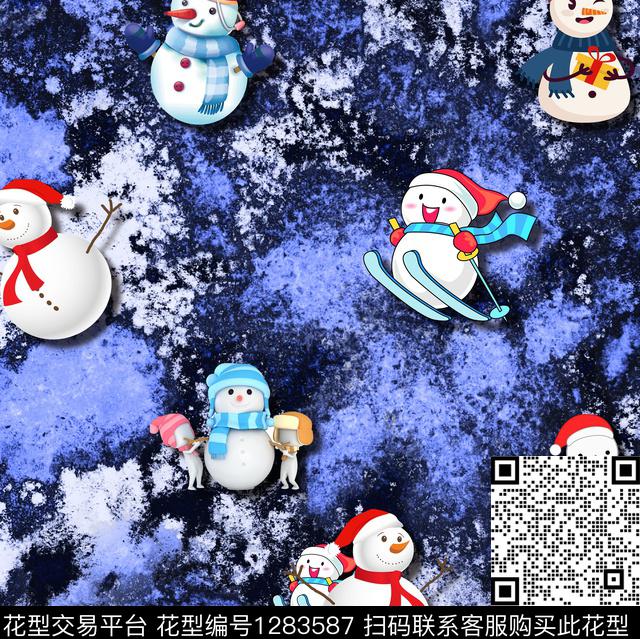卡通雪人冬天数码印花华亿平台下载（图片编号: 1283587） - 瓦栏（Walan）