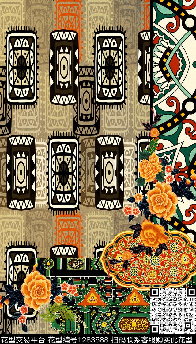 复古定位花香云纱数码印花华亿平台下载（图片编号: 1283588） - 瓦栏（Walan）