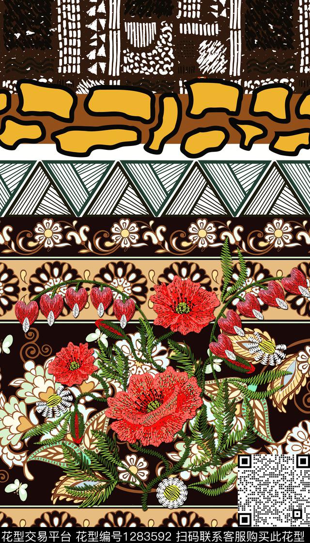 复古定位花香云纱数码印花华亿平台下载（图片编号: 1283592） - 瓦栏（Walan）