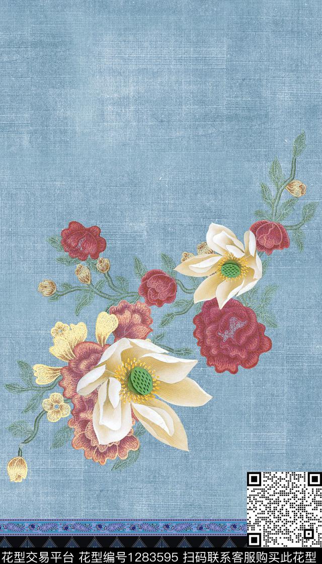 复古定位花香云纱数码印花华亿平台下载（图片编号: 1283595） - 瓦栏（Walan）