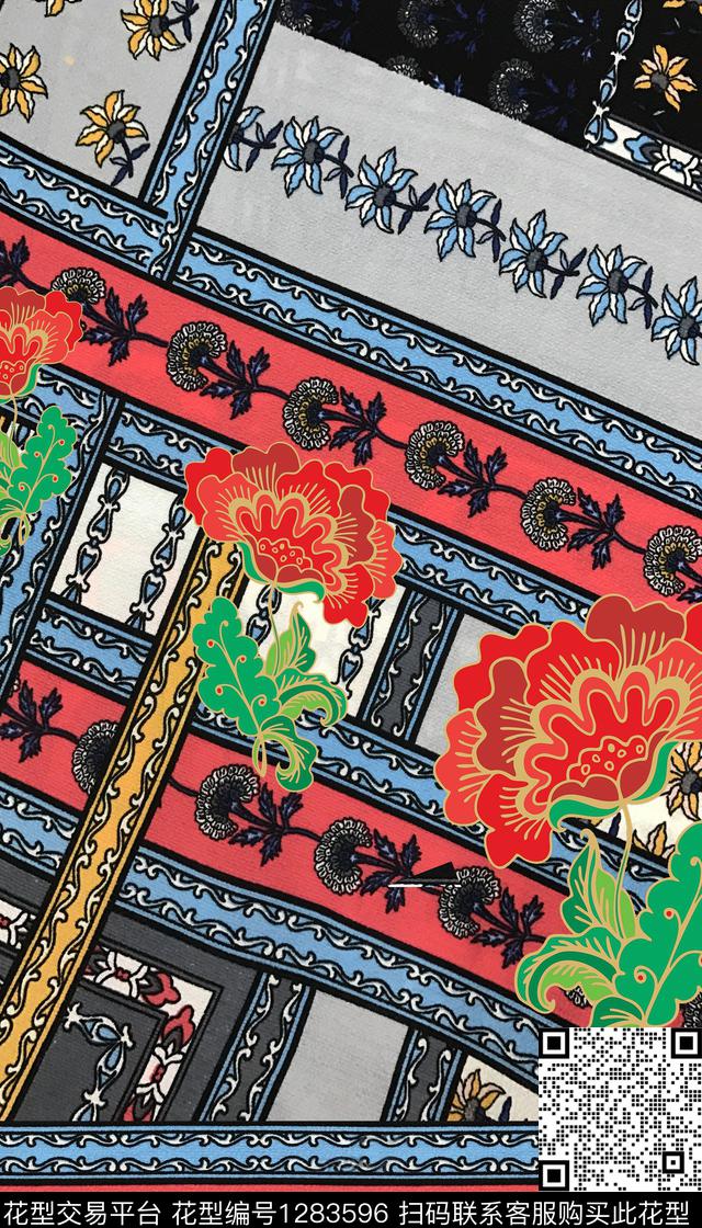 复古定位花香云纱数码印花华亿平台下载（图片编号: 1283596） - 瓦栏（Walan）