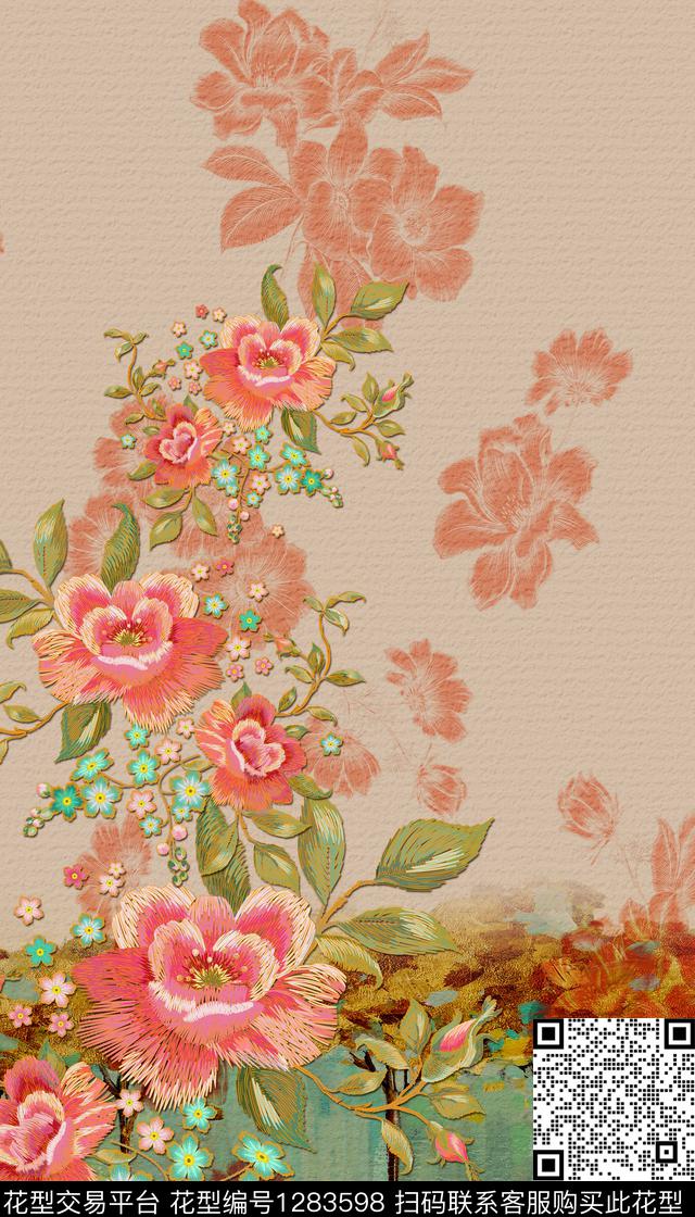 复古定位花香云纱数码印花华亿平台下载（图片编号: 1283598） - 瓦栏（Walan）