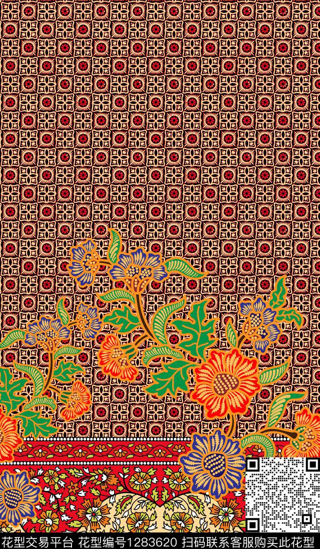 定位花几何花卉数码印花华亿平台下载（图片编号: 1283620） - 瓦栏（Walan）