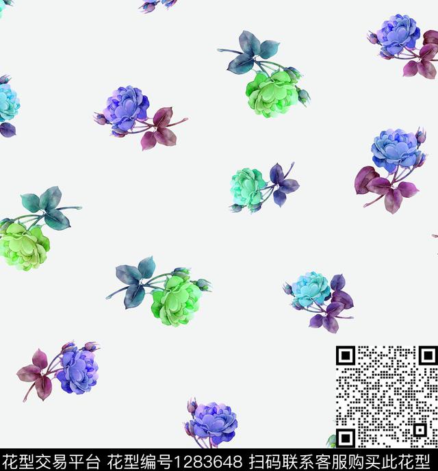 花卉清爽底花卉水彩花卉数码印花华亿平台下载（图片编号: 1283648） - 瓦栏（Walan）