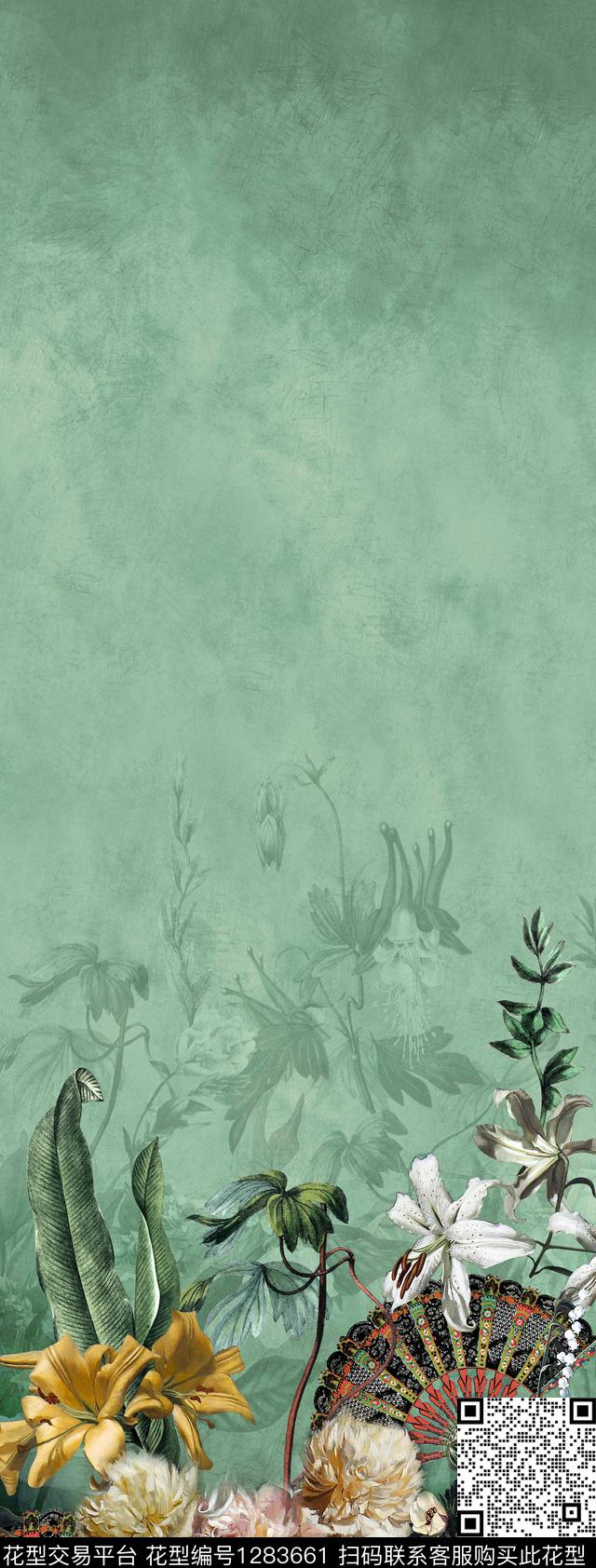 花卉底纹定位花数码印花华亿平台下载（图片编号: 1283661） - 瓦栏（Walan）