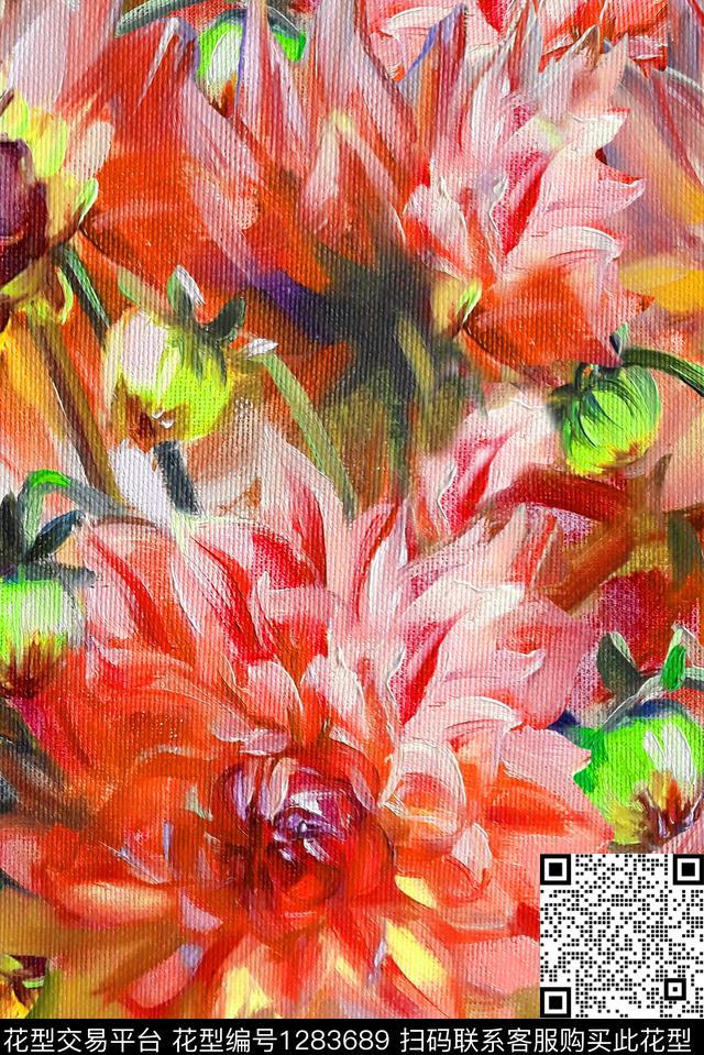 油画华亿平台春夏华亿平台手绘花卉数码印花华亿平台下载（图片编号: 1283689） - 瓦栏（Walan）