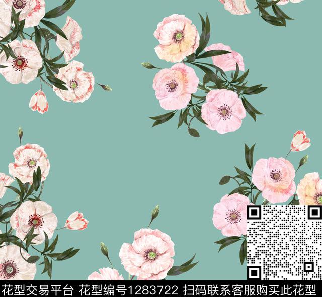 花卉绿植树叶浅绿底数码印花华亿平台下载（图片编号: 1283722） - 瓦栏（Walan）