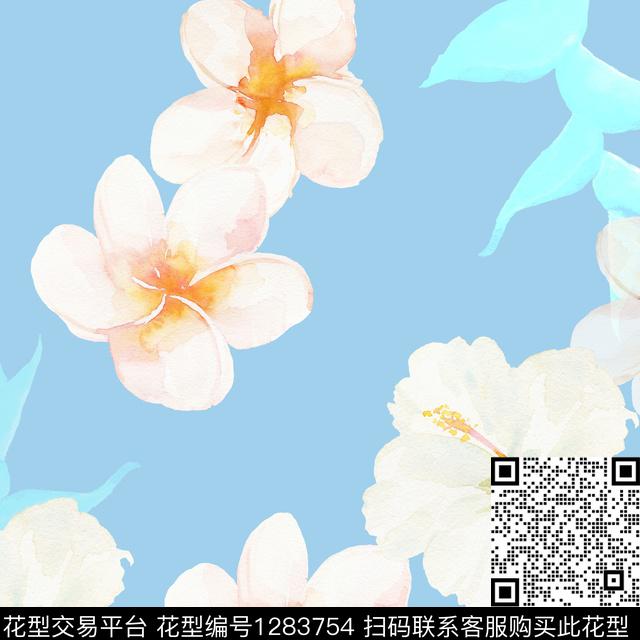 花卉时尚清爽底花卉数码印花华亿平台下载（图片编号: 1283754） - 瓦栏（Walan）