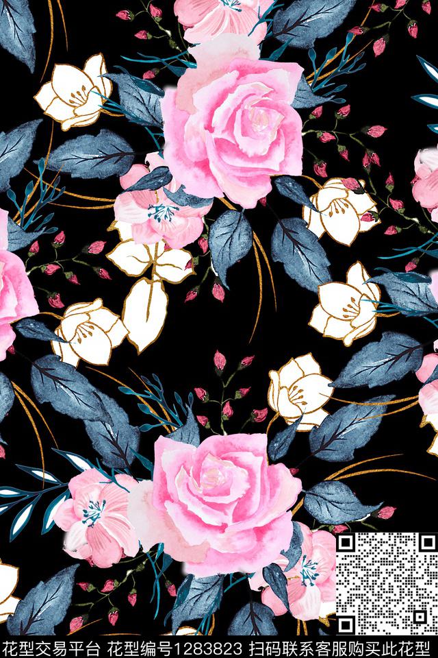 复古抽象花卉水彩数码印花华亿平台下载（图片编号: 1283823） - 瓦栏（Walan）