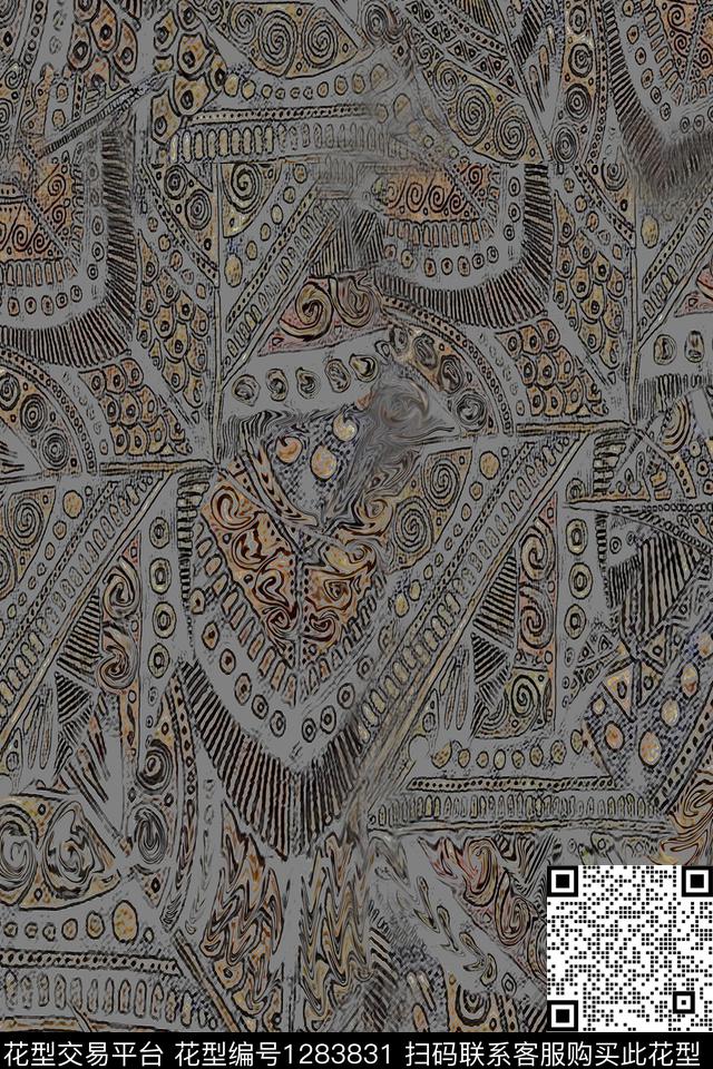 复古线条画肌理数码印花华亿平台下载（图片编号: 1283831） - 瓦栏（Walan）