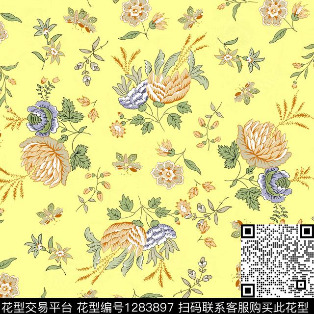 花卉大牌风素雅传统印花华亿平台下载（图片编号: 1283897） - 瓦栏（Walan）