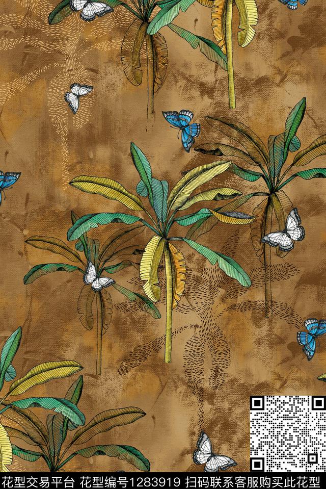 绿植树叶肌理棕榈树数码印花华亿平台下载（图片编号: 1283919） - 瓦栏（Walan）