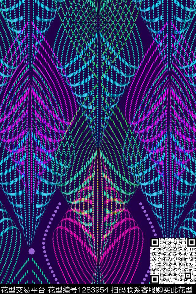 抽象线条波点传统印花华亿平台下载（图片编号: 1283954） - 瓦栏（Walan）