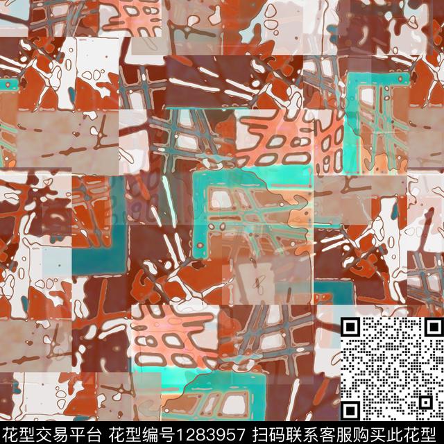 几何抽象迷彩图案数码印花华亿平台下载（图片编号: 1283957） - 瓦栏（Walan）