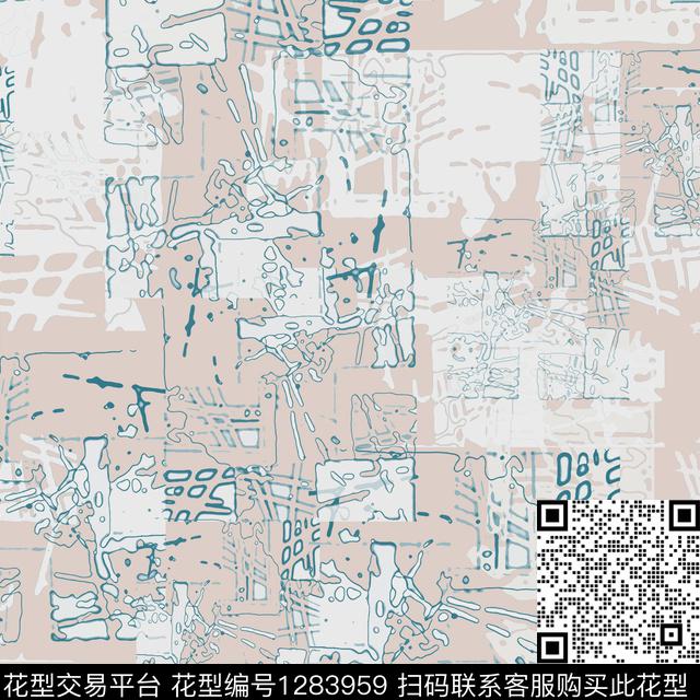 男装抽象手绘线条笔触传统印花华亿平台下载（图片编号: 1283959） - 瓦栏（Walan）