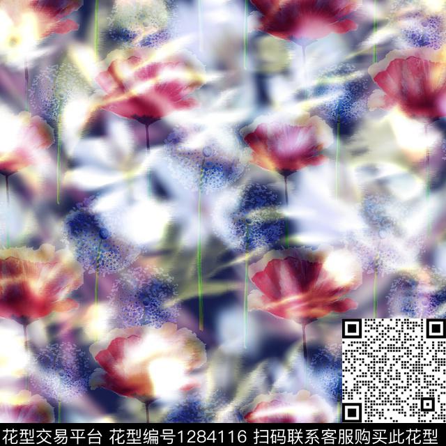 花卉扎染华亿平台大牌风数码印花华亿平台下载（图片编号: 1284116） - 瓦栏（Walan）