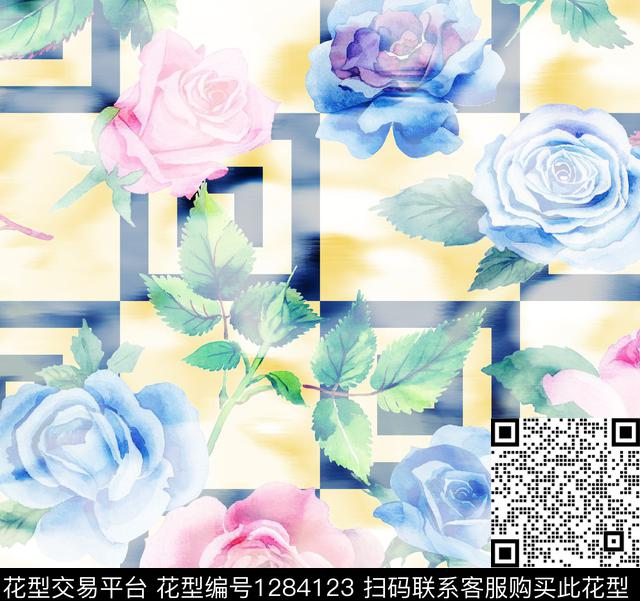 数码华亿平台几何花卉数码印花华亿平台下载（图片编号: 1284123） - 瓦栏（Walan）