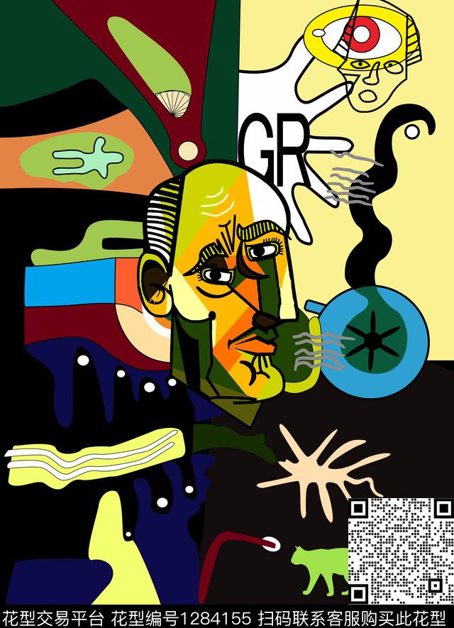 涂鸦线条画插画数码印花华亿平台下载（图片编号: 1284155） - 瓦栏（Walan）