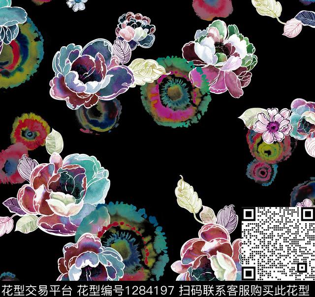 水彩花卉休闲数码印花华亿平台下载（图片编号: 1284197） - 瓦栏（Walan）