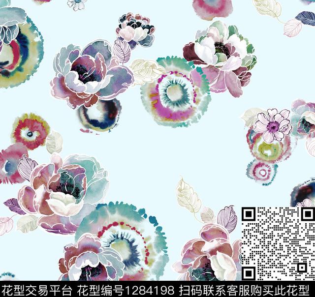 水彩花卉休闲数码印花华亿平台下载（图片编号: 1284198） - 瓦栏（Walan）