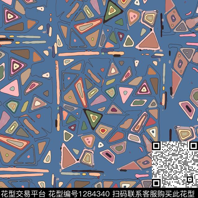 三角形几何手绘线条笔触数码印花华亿平台下载（图片编号: 1284340） - 瓦栏（Walan）