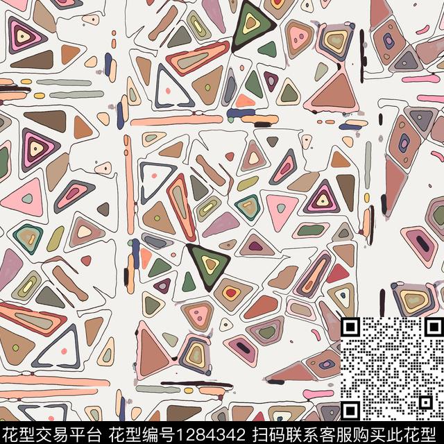 三角形几何手绘线条笔触数码印花华亿平台下载（图片编号: 1284342） - 瓦栏（Walan）