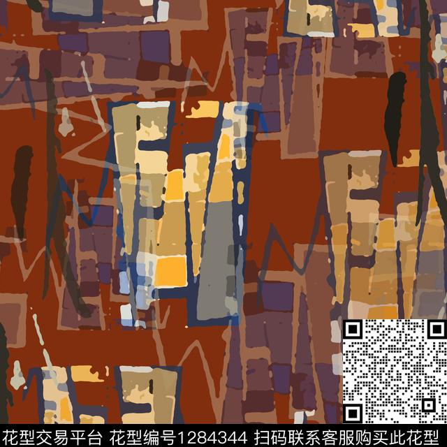 几何抽象手绘线条笔触数码印花华亿平台下载（图片编号: 1284344） - 瓦栏（Walan）