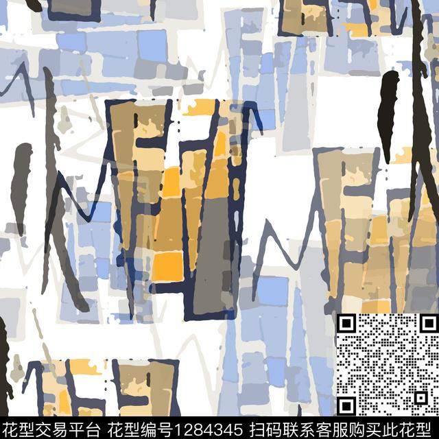 几何抽象手绘线条笔触数码印花华亿平台下载（图片编号: 1284345） - 瓦栏（Walan）