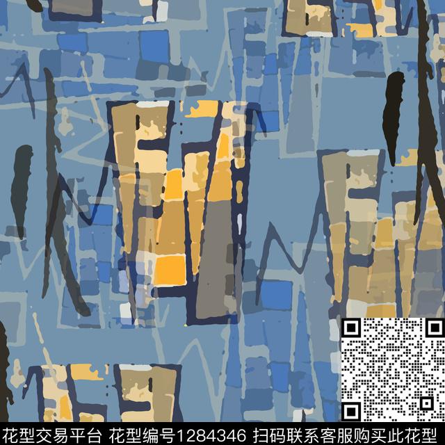 几何抽象手绘线条笔触数码印花华亿平台下载（图片编号: 1284346） - 瓦栏（Walan）