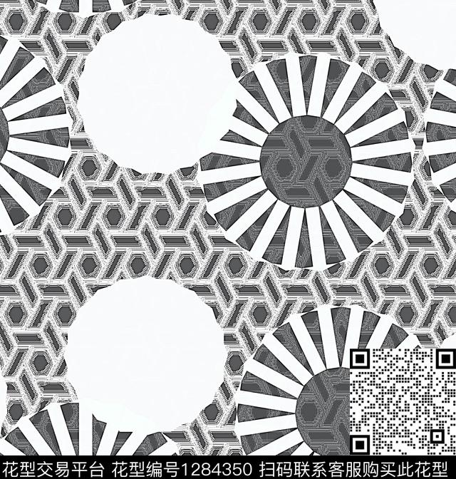 几何抽象混合拼接数码印花华亿平台下载（图片编号: 1284350） - 瓦栏（Walan）