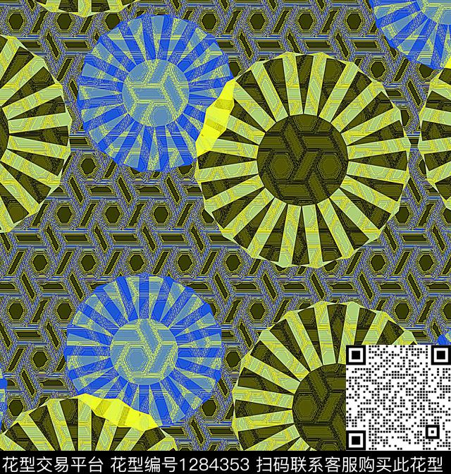 几何抽象混合拼接数码印花华亿平台下载（图片编号: 1284353） - 瓦栏（Walan）